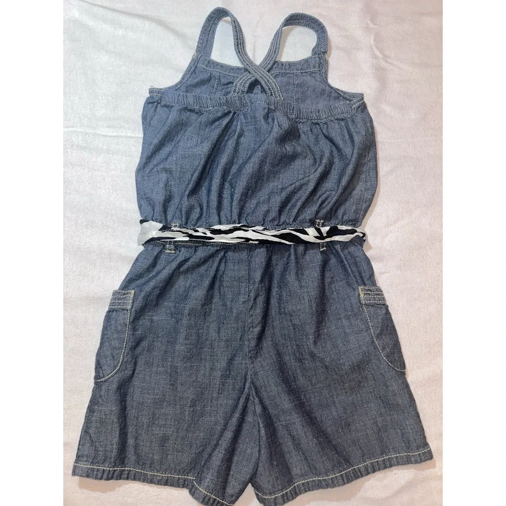 Gymboree Chambray‎ Zebra print Belted Romper SZ 12 Wild for Zebra toddler Girl